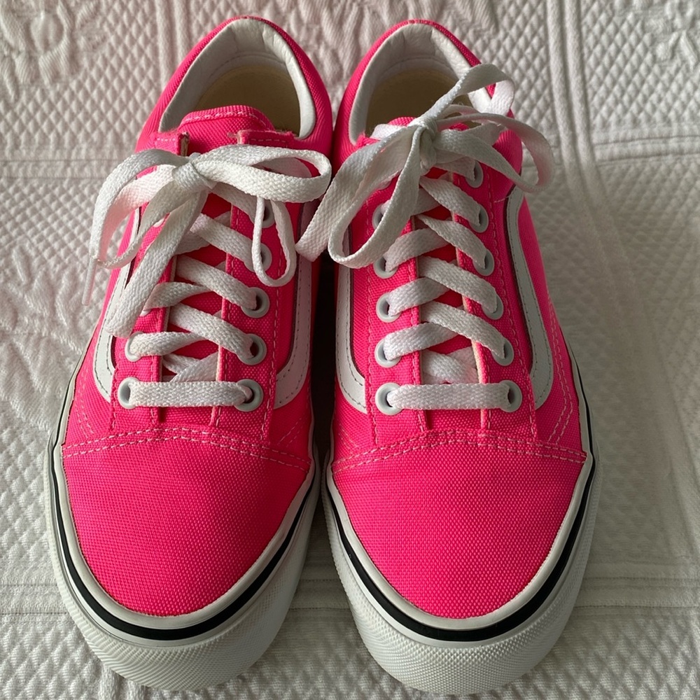 Vans Old Skool Neon Knockout Pink/True White Sneakers Skater Shoes Valentines - Picture 4 of 10